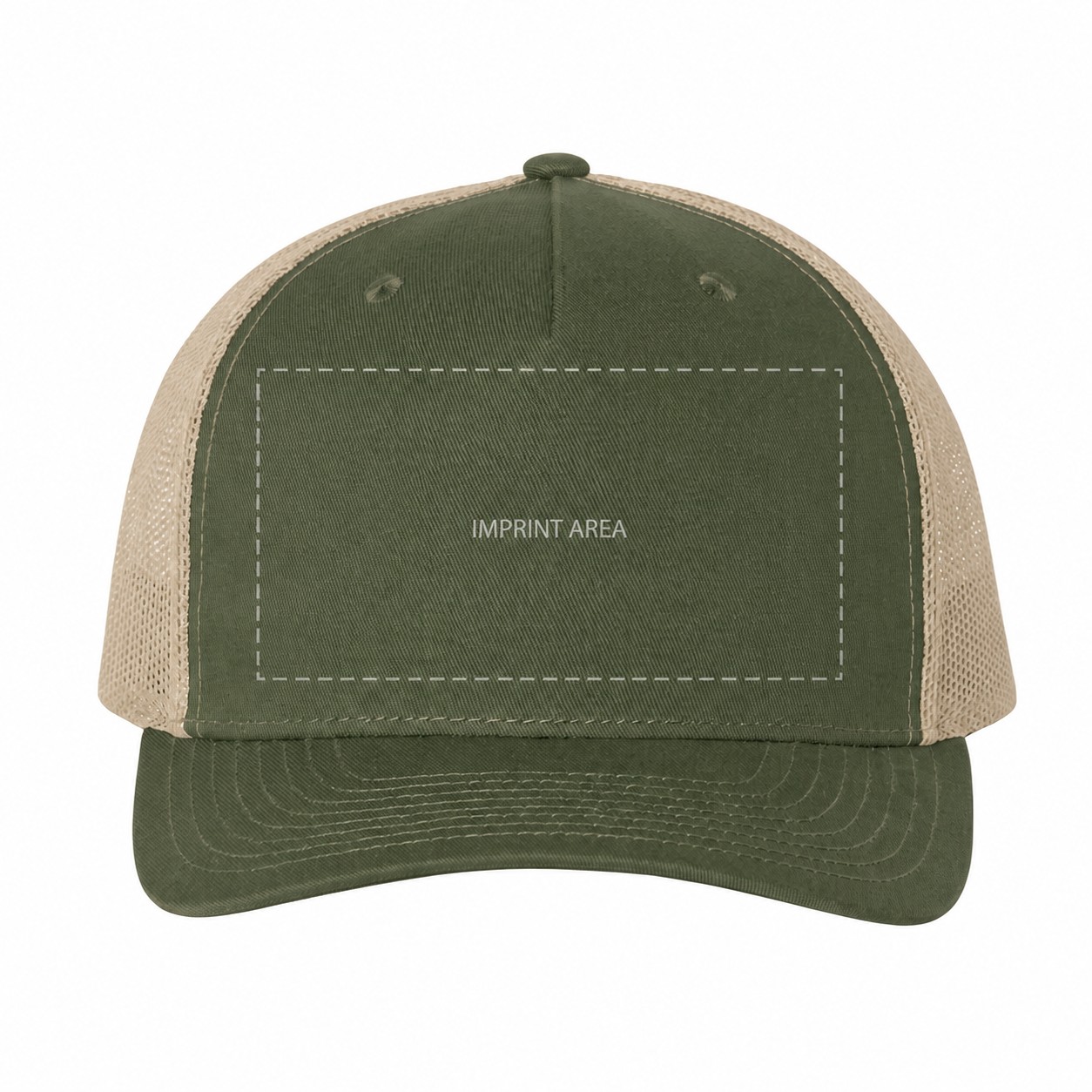 Five Panel Trucker Snapback Hat — Army Olive Green/Tan Beige