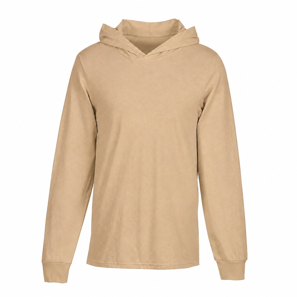 Cotton Jersey Hooded Long Sleeve Shirt — Tan Beige