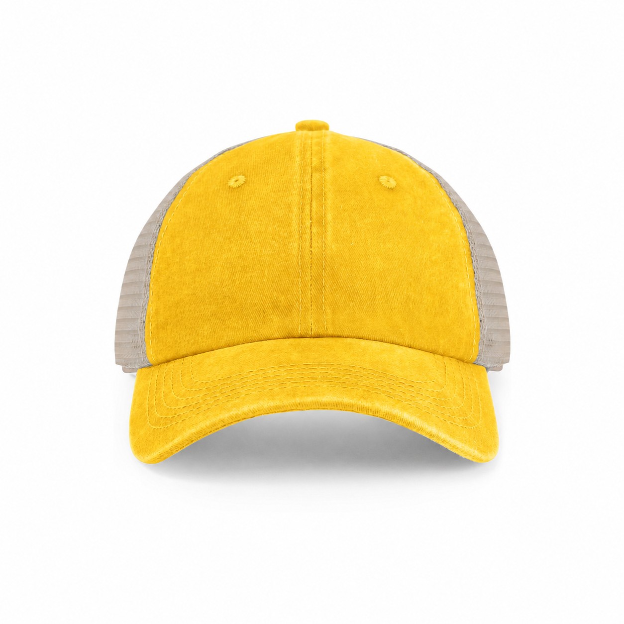 Pigment Dyed Mesh Trucker Cap — Yellow/Khaki Beige