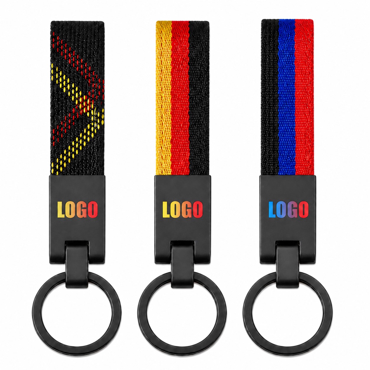 Zinc Alloy Keychain With Woven Strap