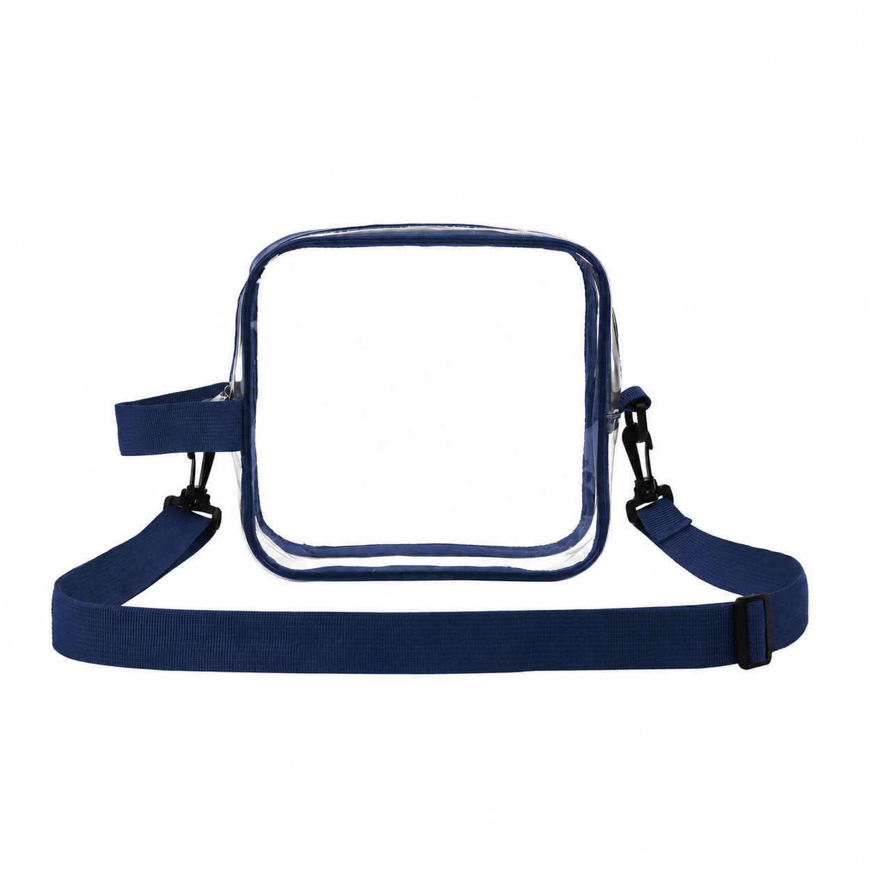 8.5-Inch PVC Crossbody Sling Bag — Clear White/Navy Blue