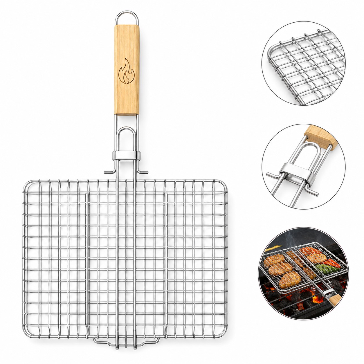 Stainless Steel Grill Basket With Wood Handle