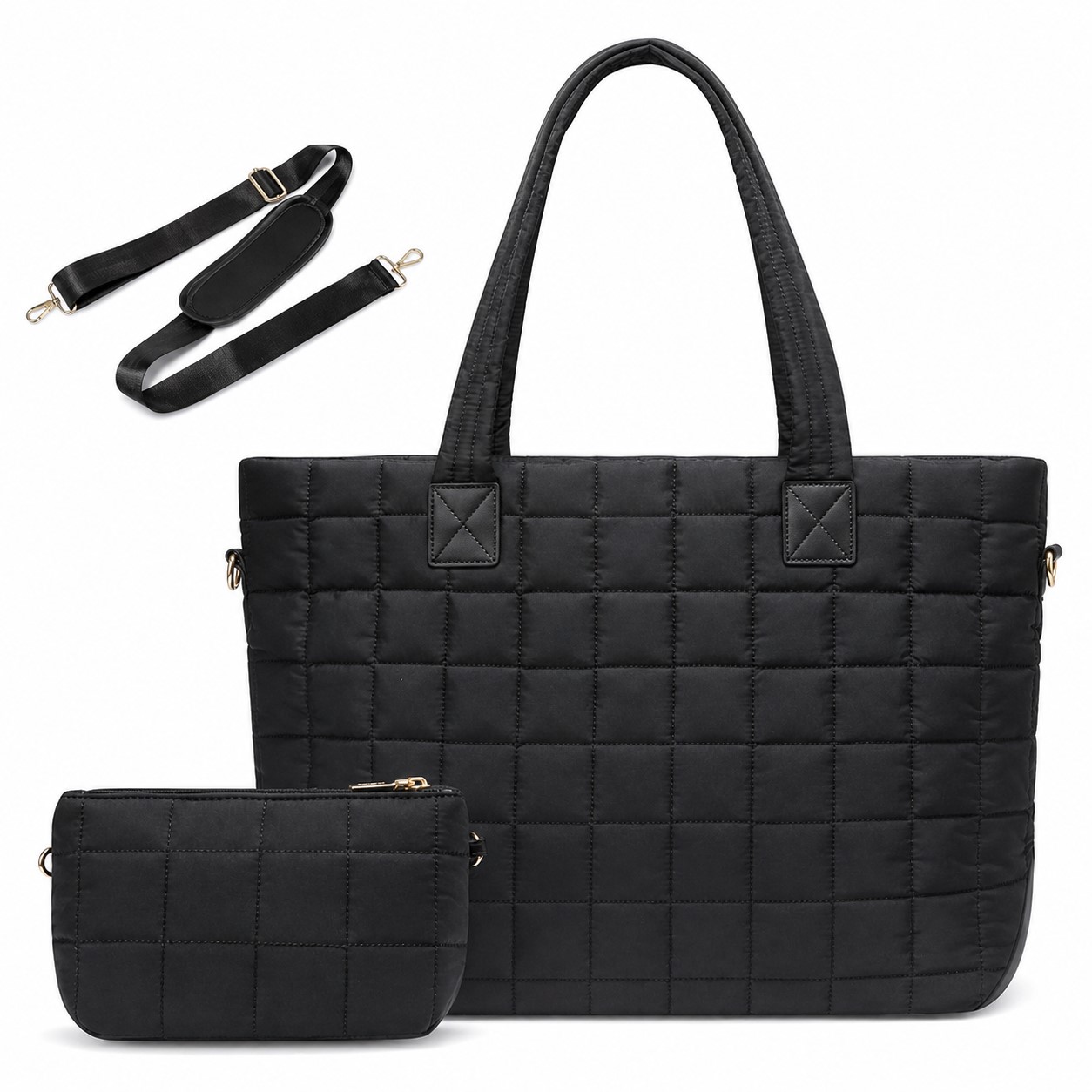 Quilted Nylon Carry Tote With Mini Pouch — view 2