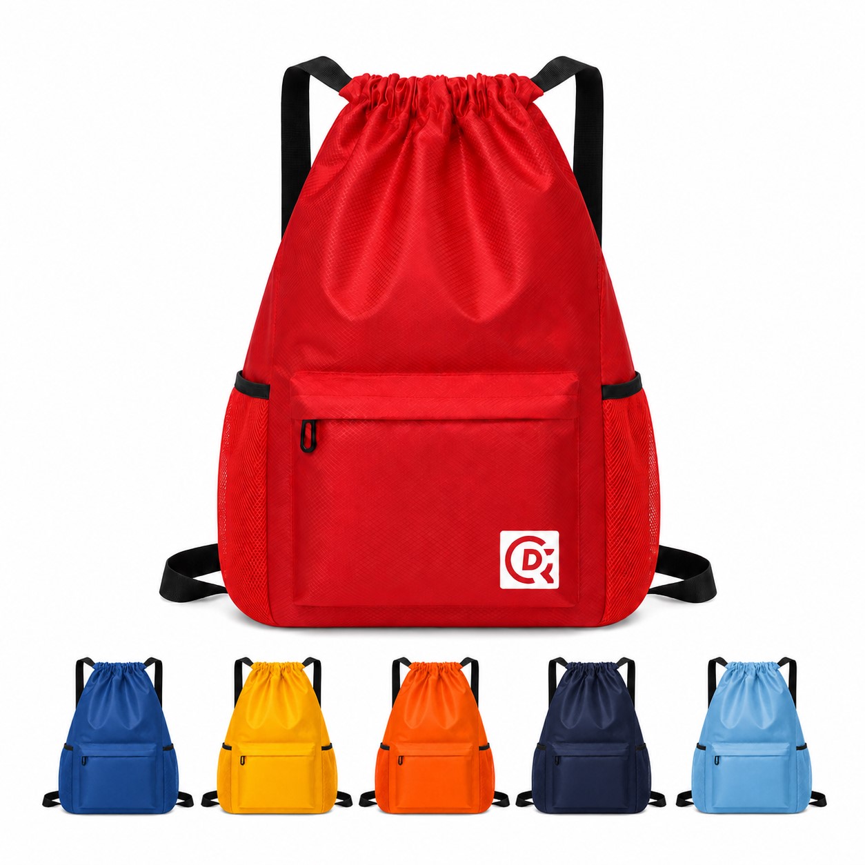 Waterproof Nylon Drawstring Backpack With Bottle Pockets