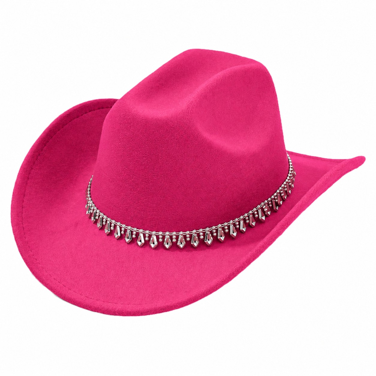 Rhinestone Band Polyester Cowboy Hat — Rose Red