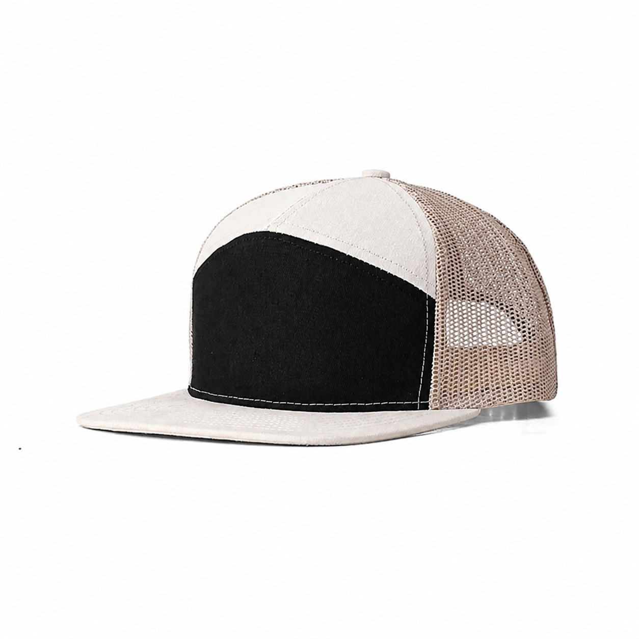 Cotton Seven Panel Trucker Cap — Black