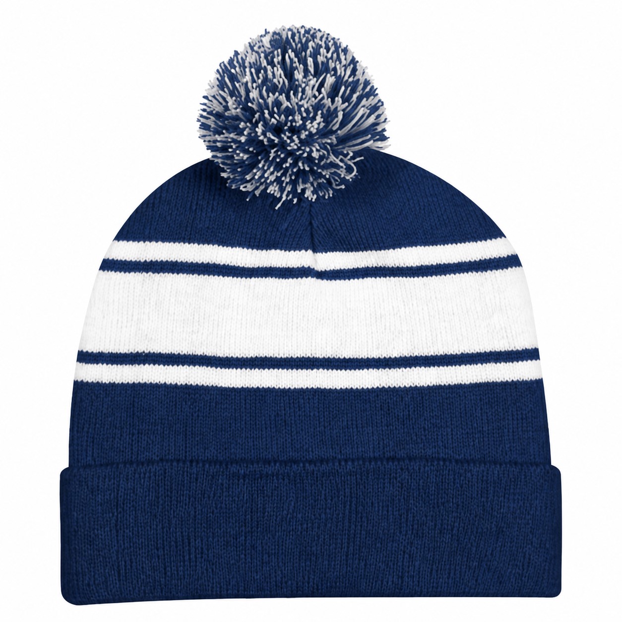 Two Tone Pom Cuff Beanie — Navy Blue