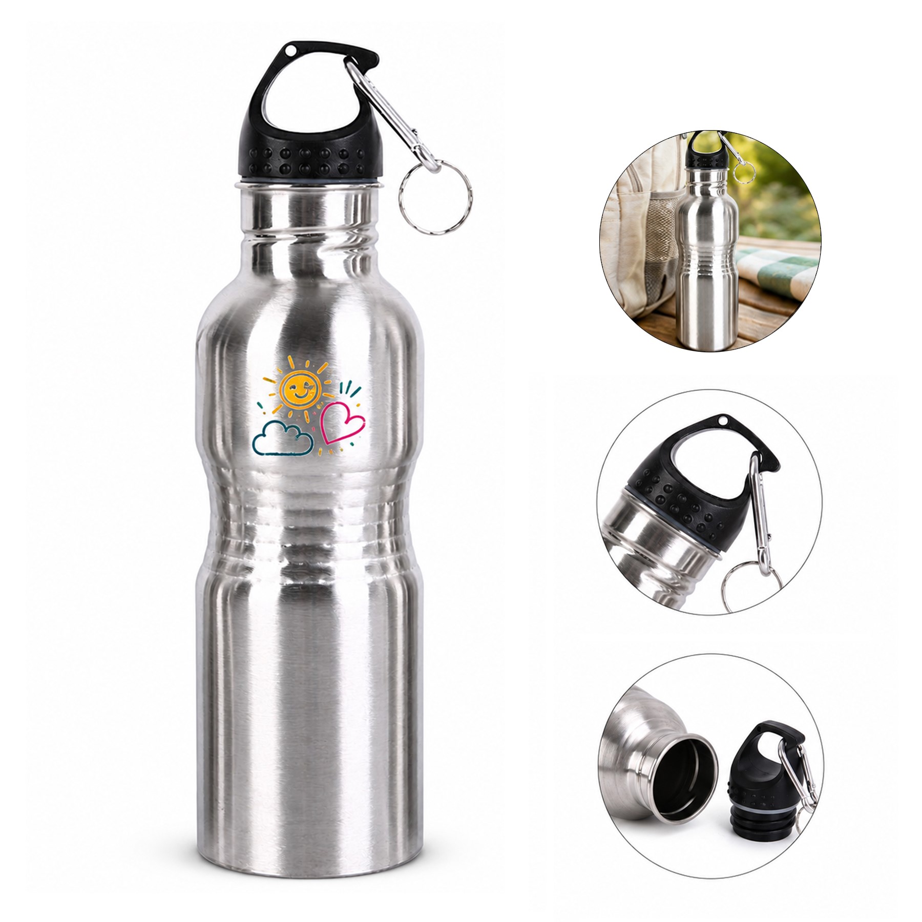 Contoured Polypropylene Bottle With Carabiner Cap