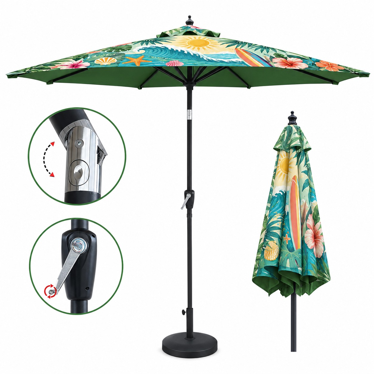 9' Aluminum Market Umbrella Crank Lift