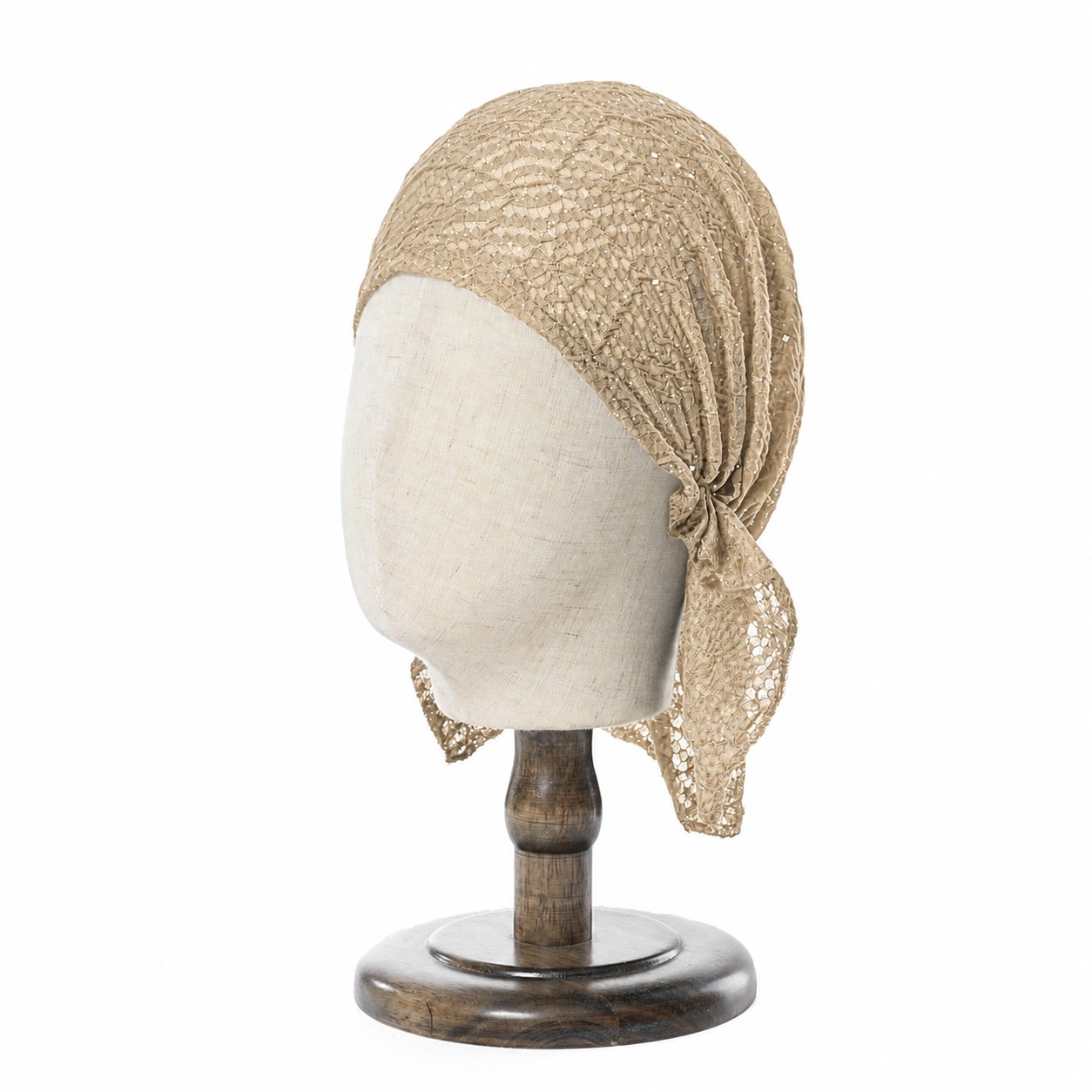 Sequined Polyester Triangle Headwrap Cap — Khaki Beige