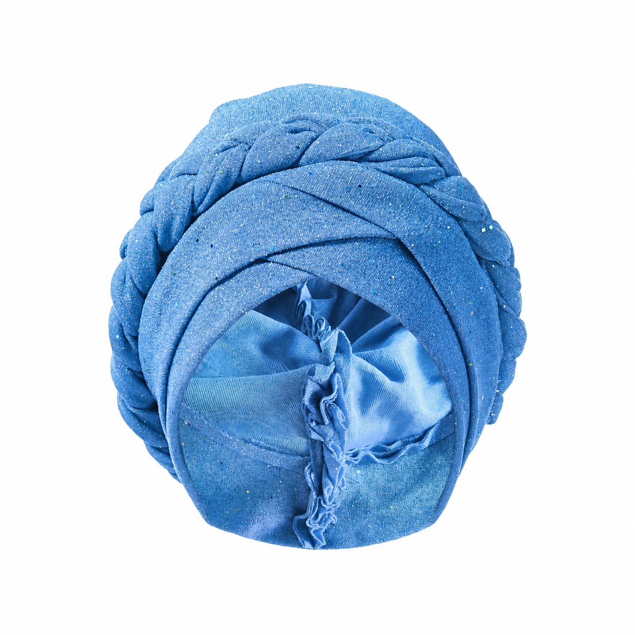 Polyester Shiny Braid Turban Hat — Light Blue