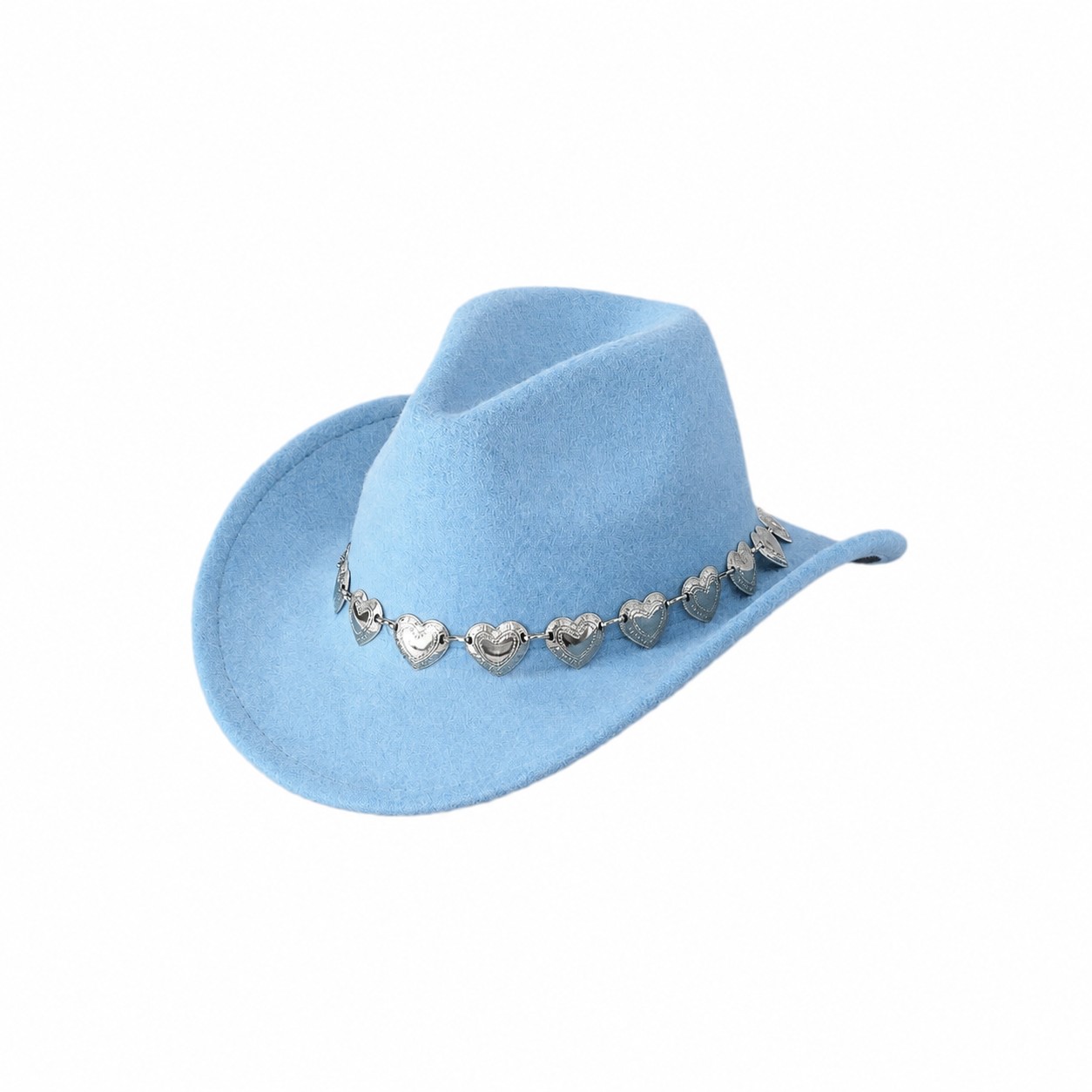 Polyester Felt Heart Cowboy Hat — Light Blue