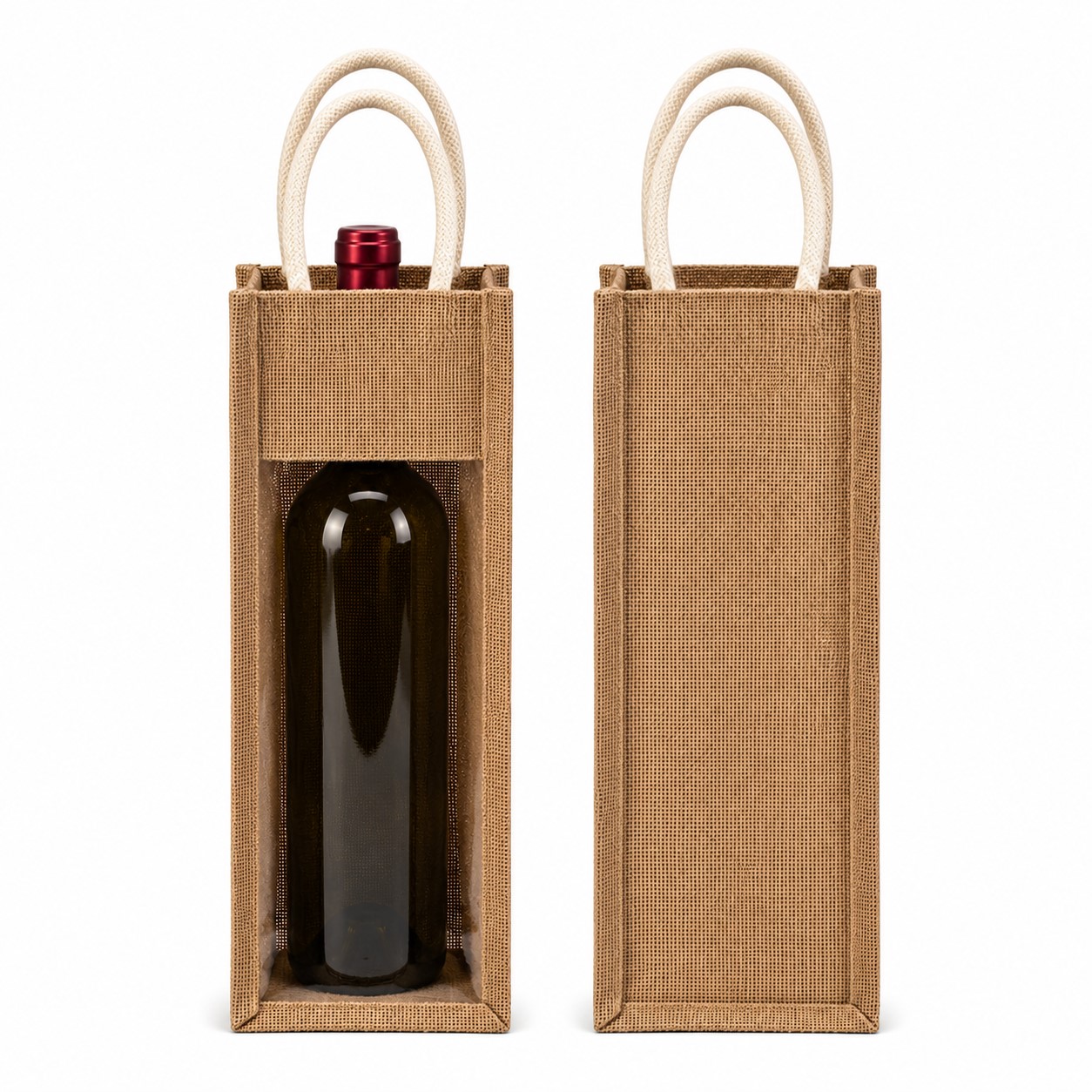 Jute Wine Bag With Transparent Bottle Window