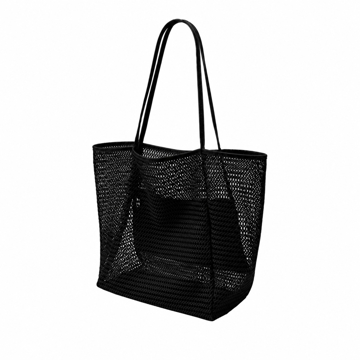 Nylon Mesh Beach Tote Bag — Black