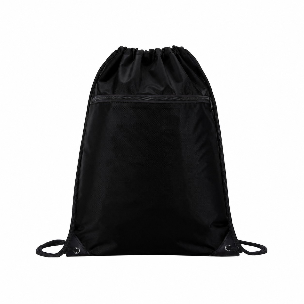 420D RPET Zipper Drawstring Bag — Black