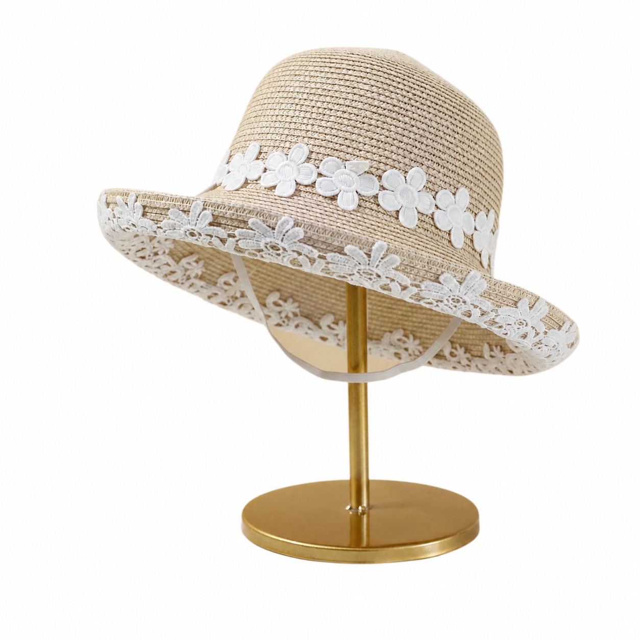 Straw Flower Lace Sun Hat — Beige