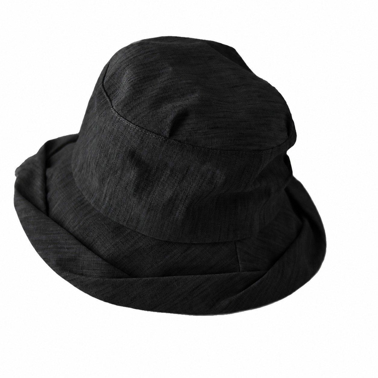 Fabric Pleated Basin Bucket Hat — Black