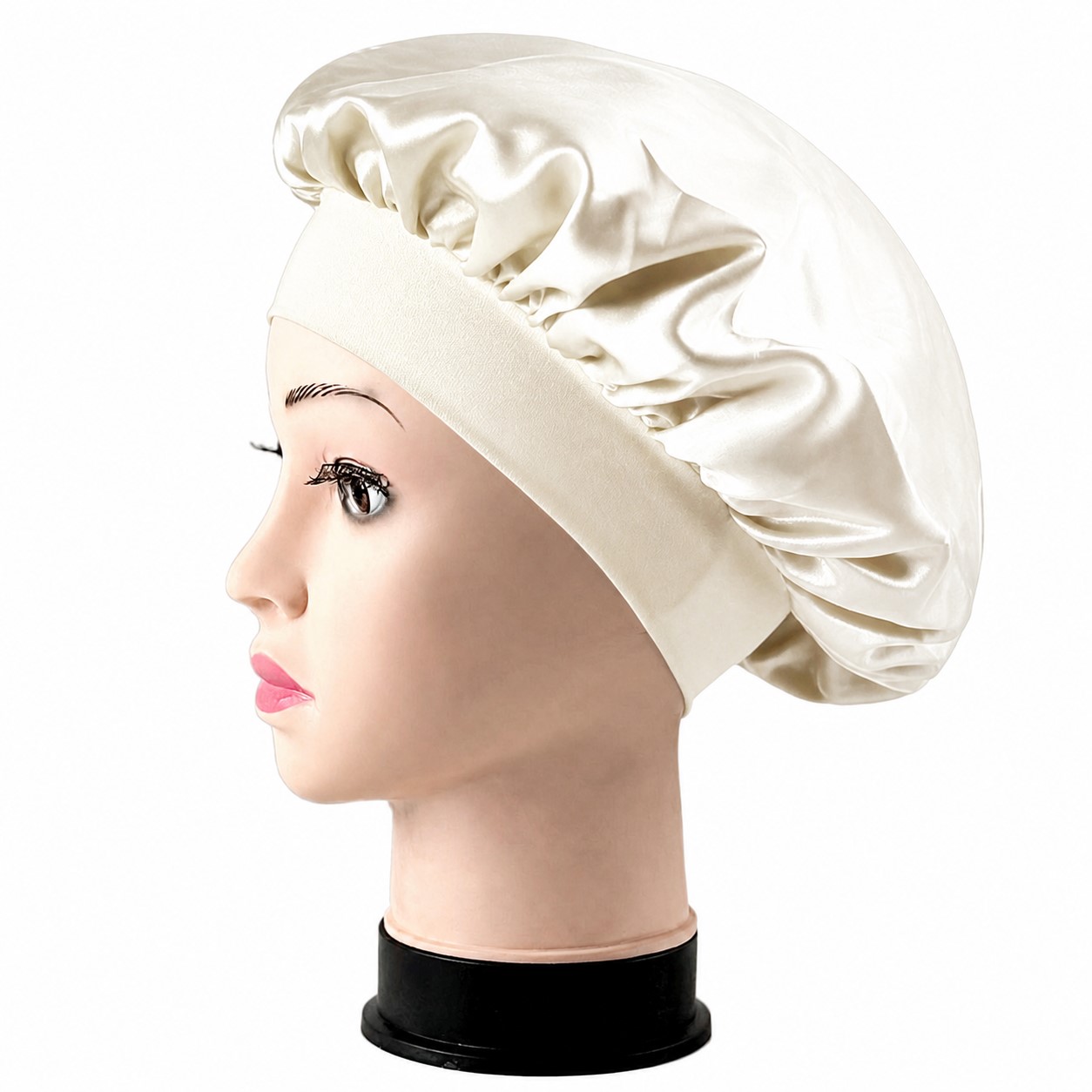 Satin Wide Band Sleep Bonnet — Off White