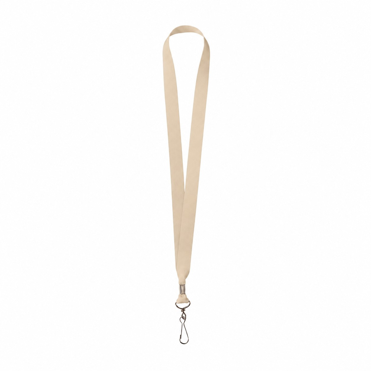 Metal Crimp Polyester Satin Lanyard — Natural Beige