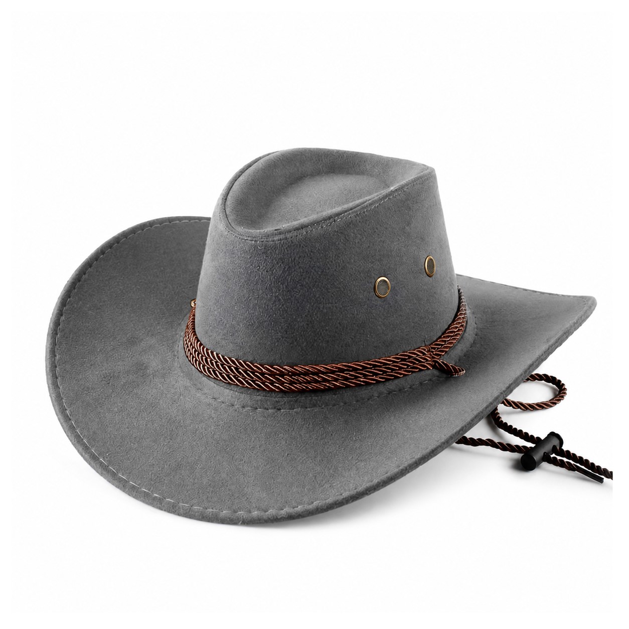 Suede Cowboy Hat With Chin Strap — Gray