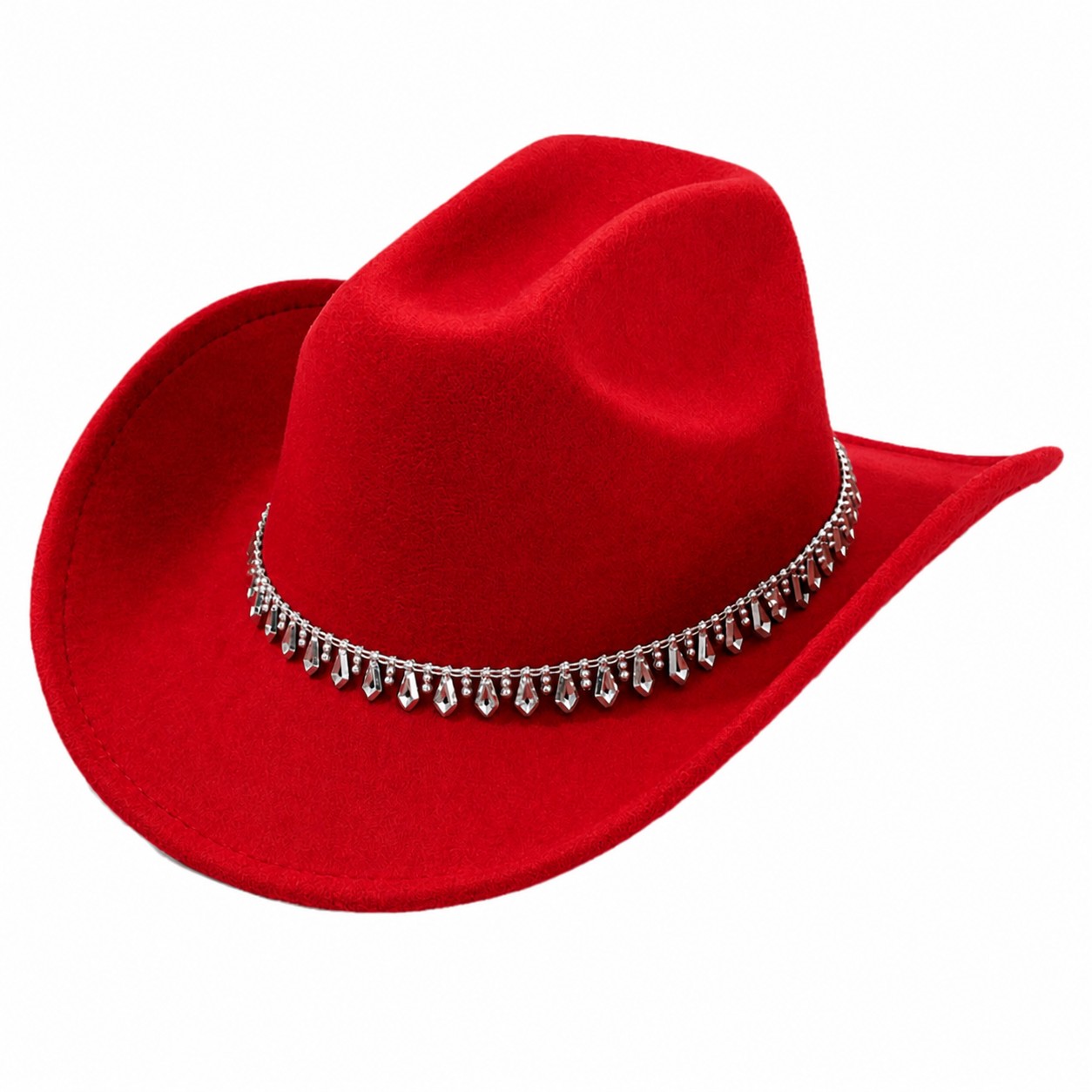 Rhinestone Band Polyester Cowboy Hat — Red