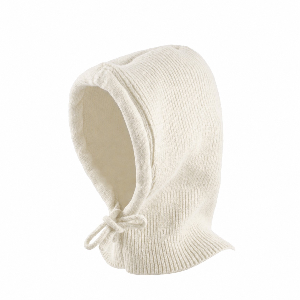 Wool Blend Tie Front Hooded Beanie — Off White
