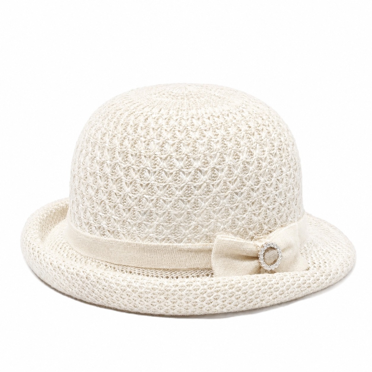 Straw Rolled Brim Cloche Hat — Off White