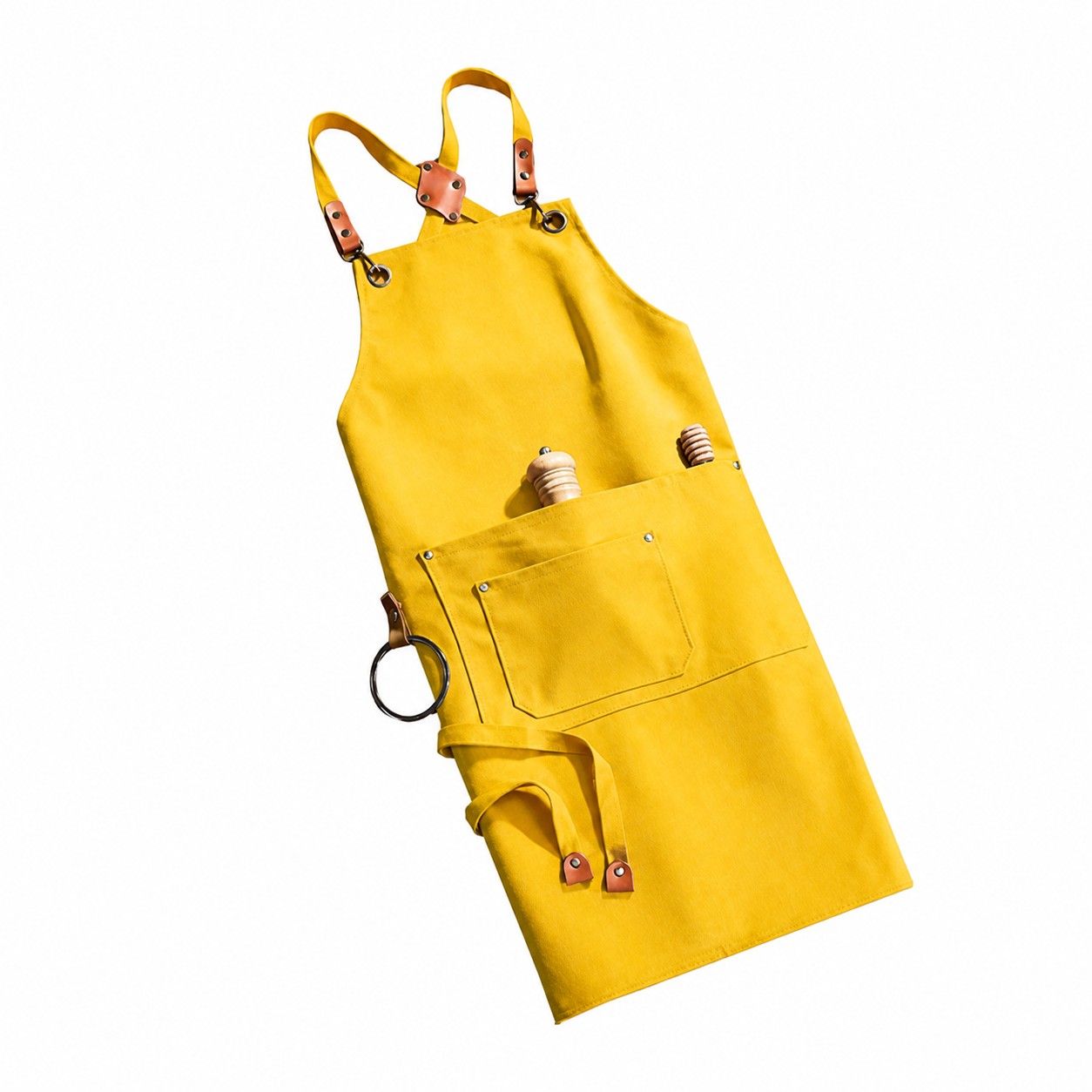 Cotton Denim Barbecue Apron With Pockets — Yellow