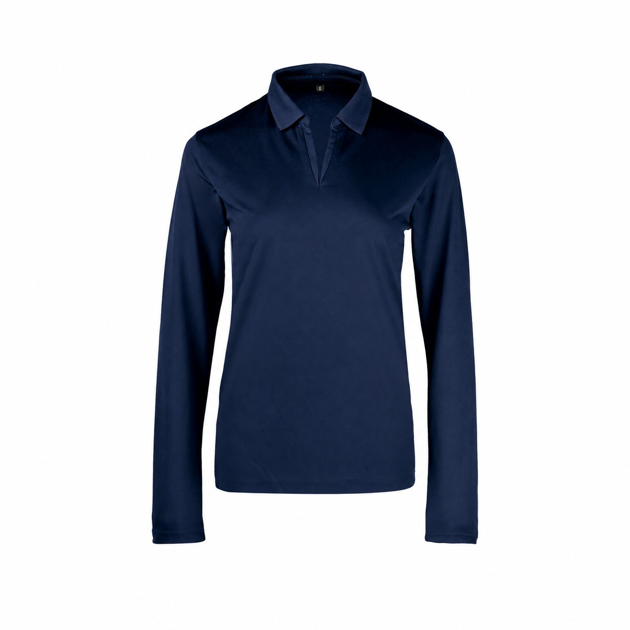 Polyester Ladies Long-Sleeve Polo Shirt — Navy Blue