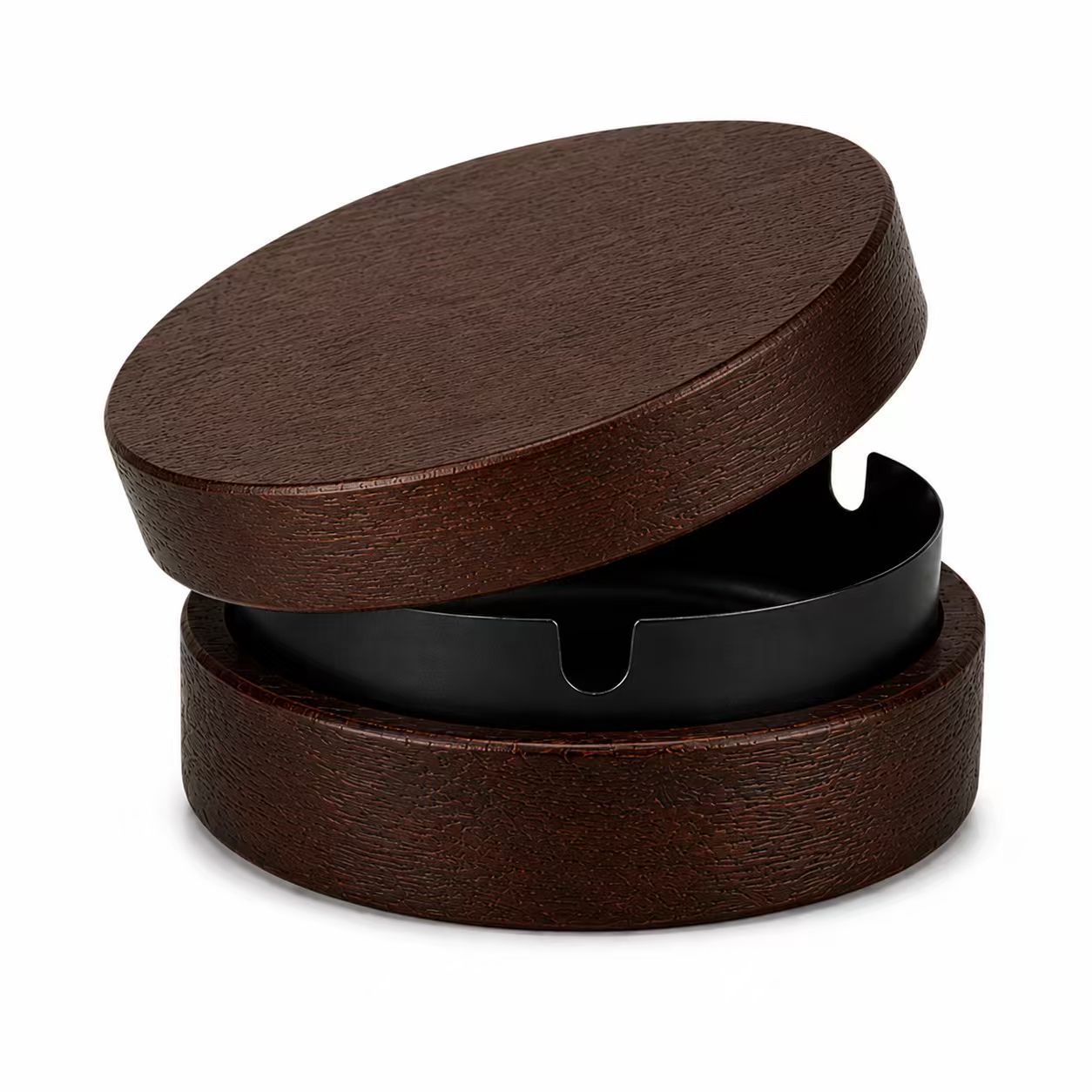 Lidded Wood Ashtray With Stainless Steel Insert — view 2