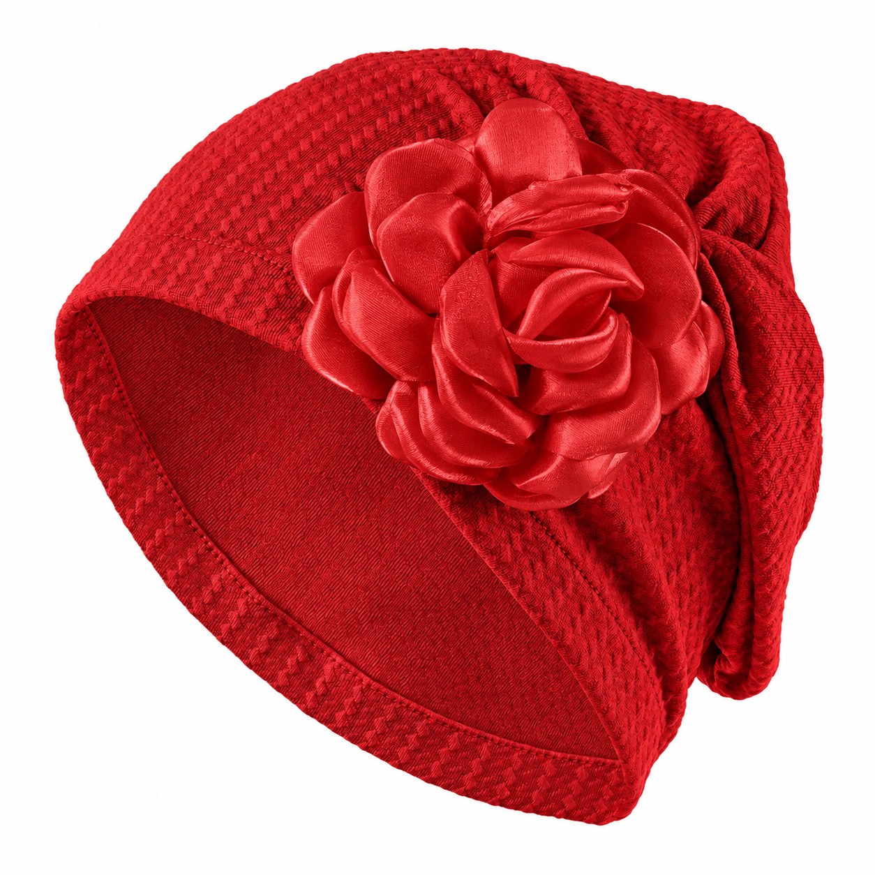 Polyester Floral Side Turban Hat — Red