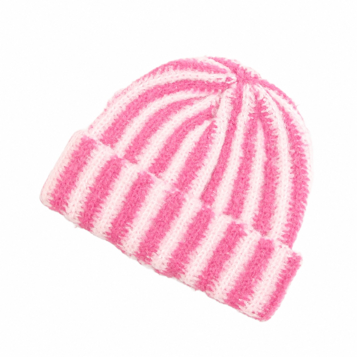Color Block Polyester Cuffed Beanie — Pink