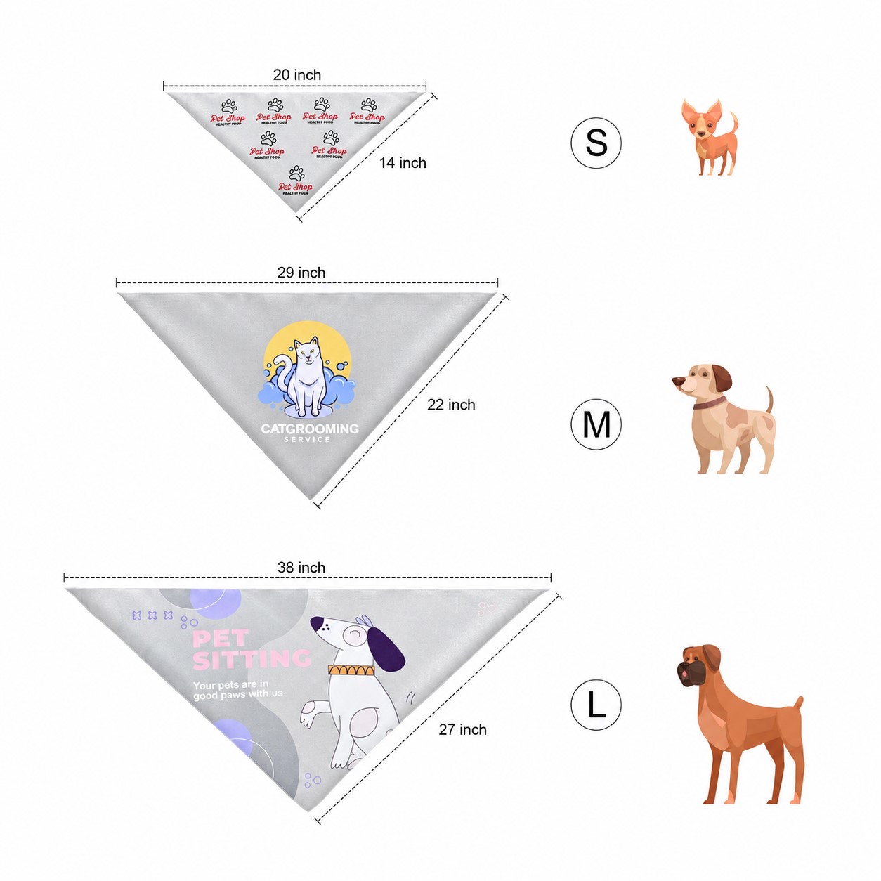 Washable Pet Triangle Bandanna — Silver