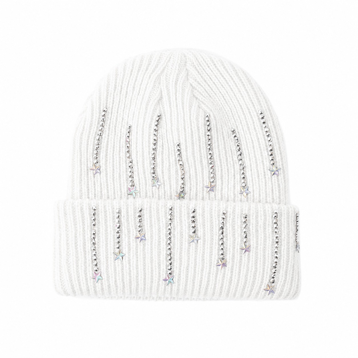 Polyester Star Accent Cuffed Beanie — White