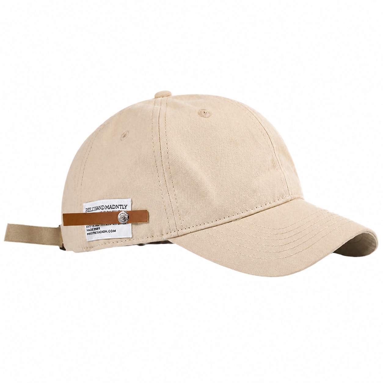 Side Label Polyester Baseball Cap — Beige