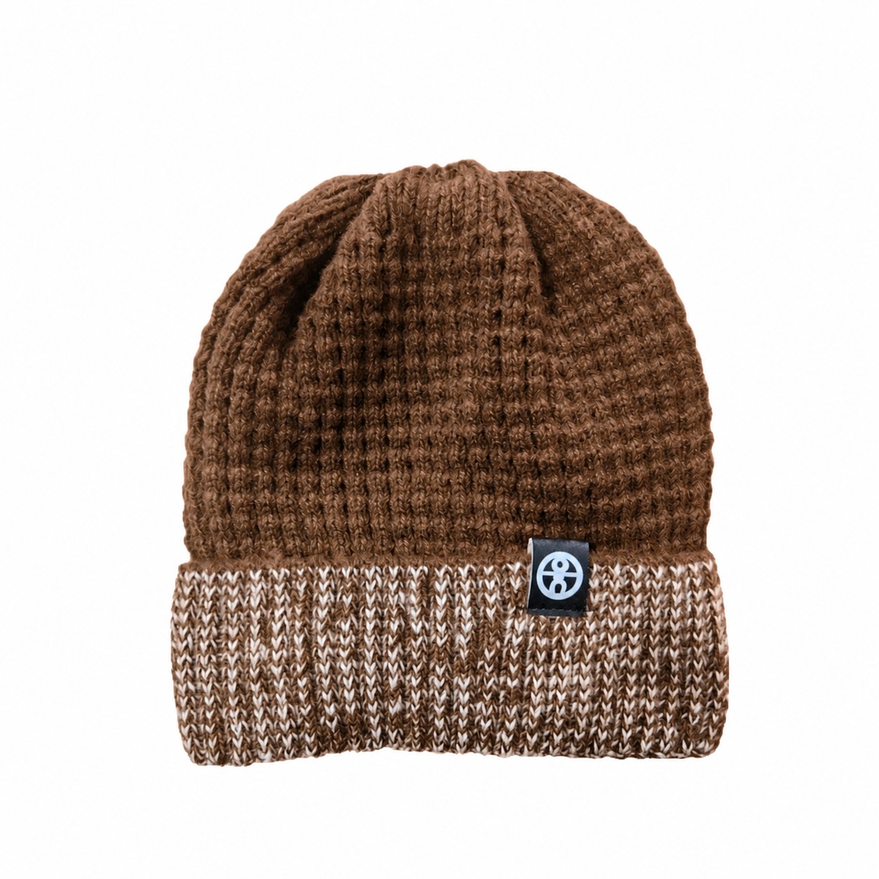 Knit Polyester Cuff Beanie Hat — Brown