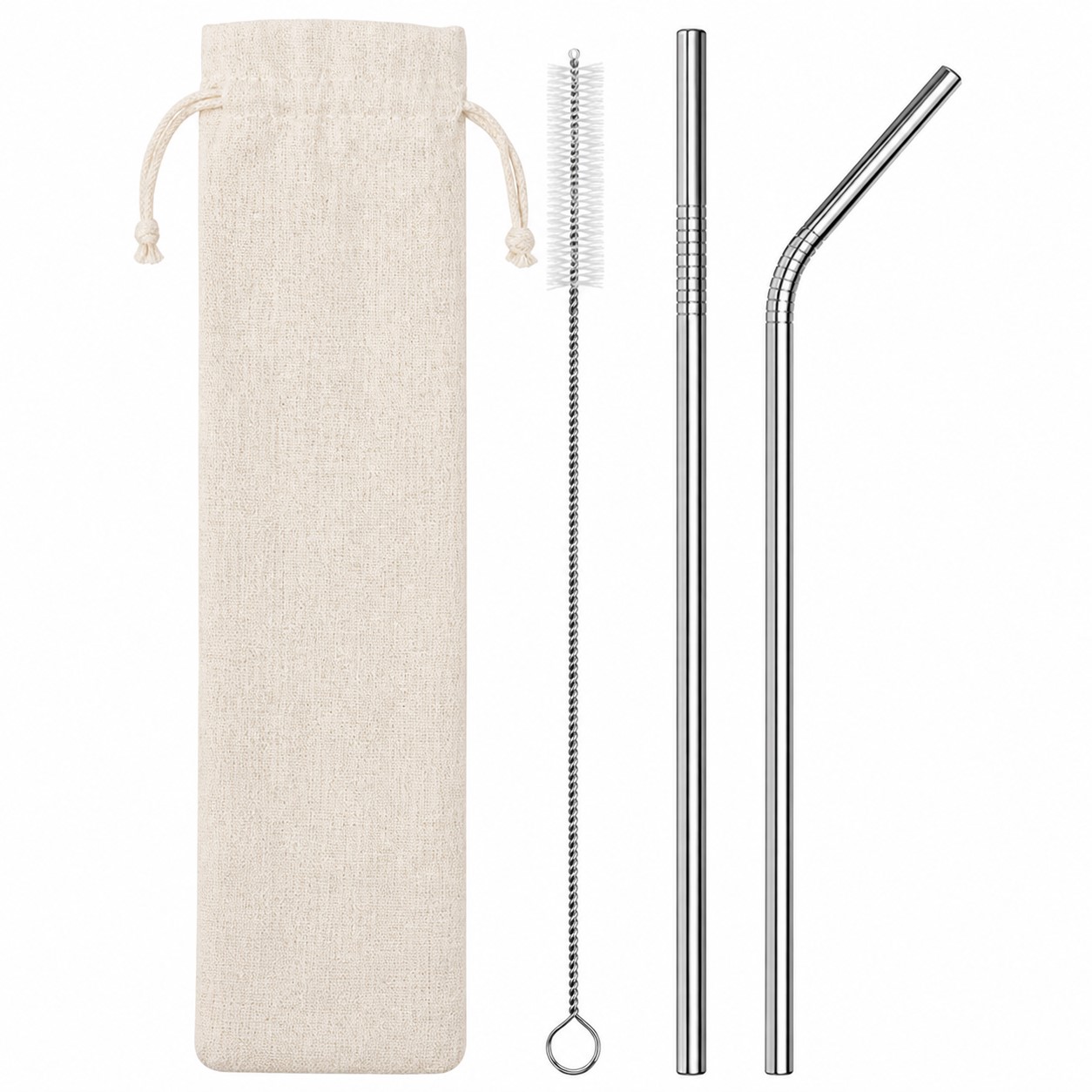 Stainless Steel Drinking Straw Set With Drawstring Sleeve — view 2