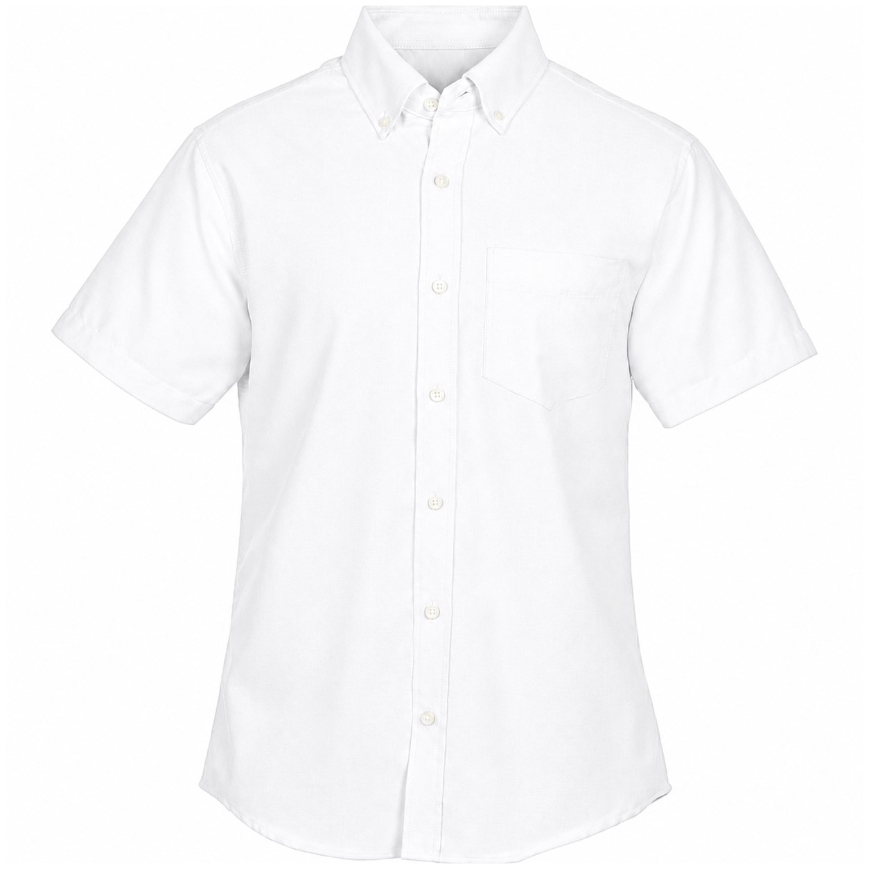 Cotton Polyester Short Sleeve Button Shirt — White