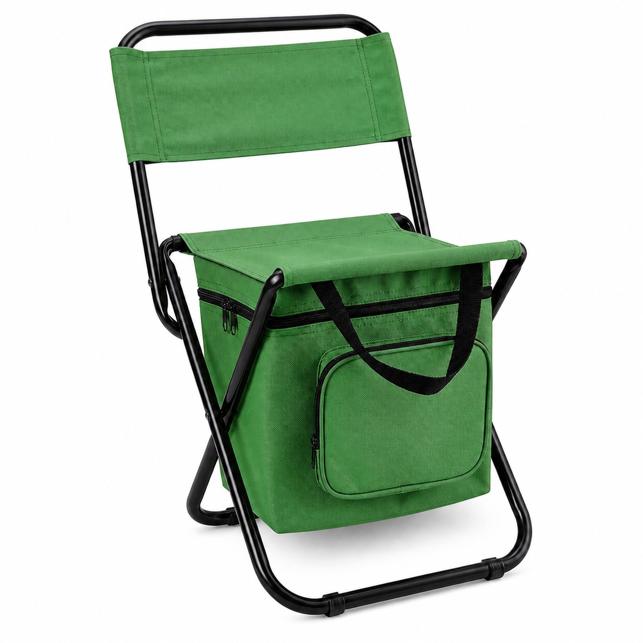 Foldable Cooler Fishing Chair With Backrest — Green
