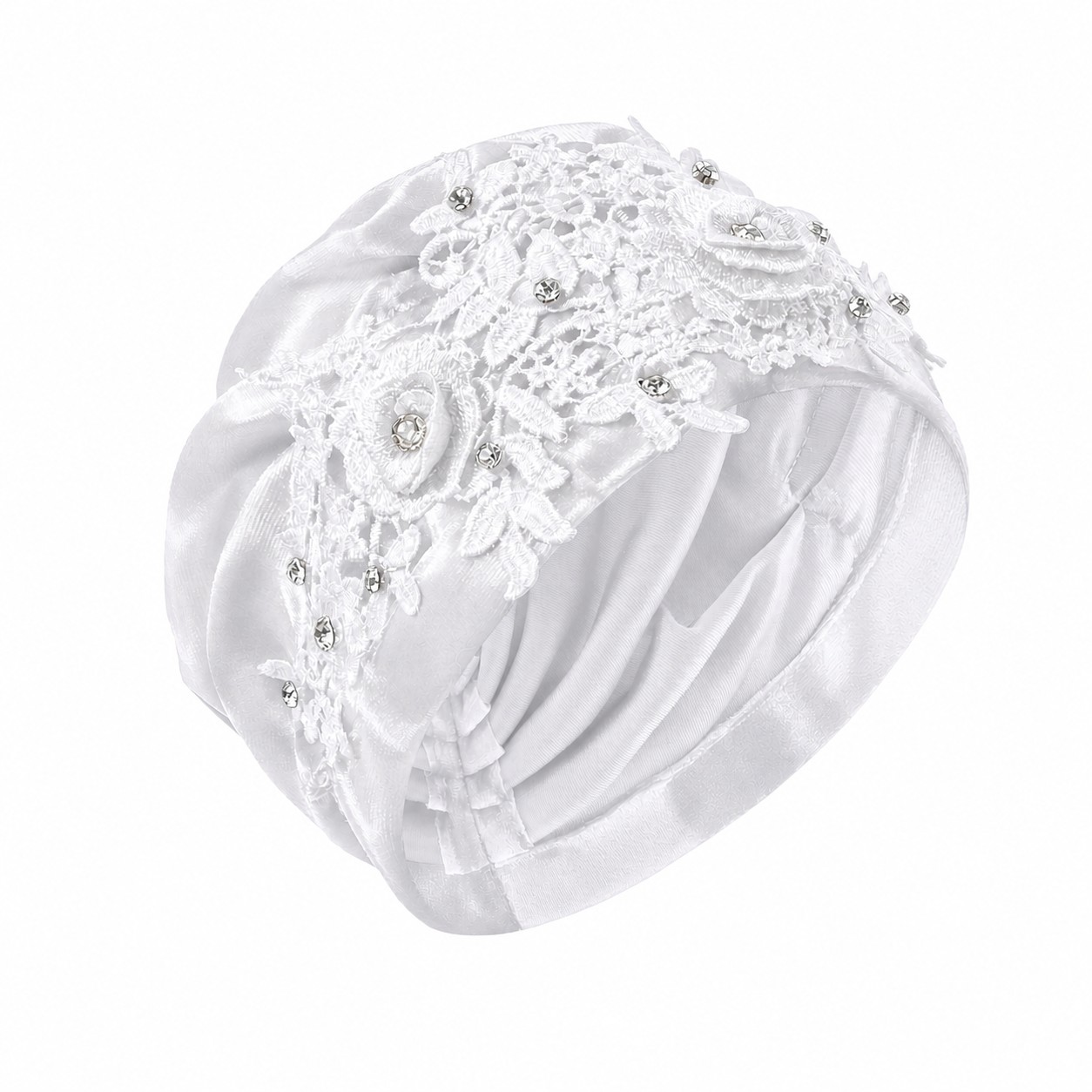 Velvet Lace Flower Turban Hat — White
