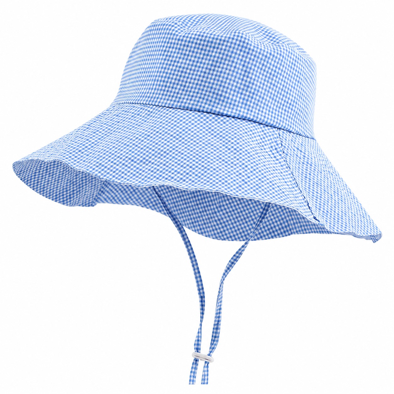 Plaid Polyester Bucket Hat With Cord — Blue