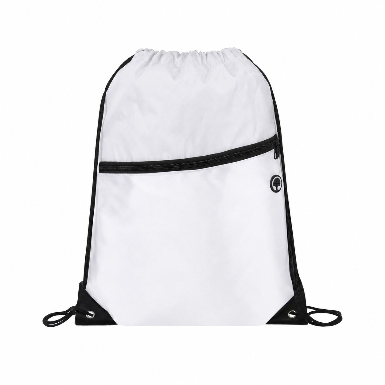 Two-Tone Zipper Drawstring Backpack — White