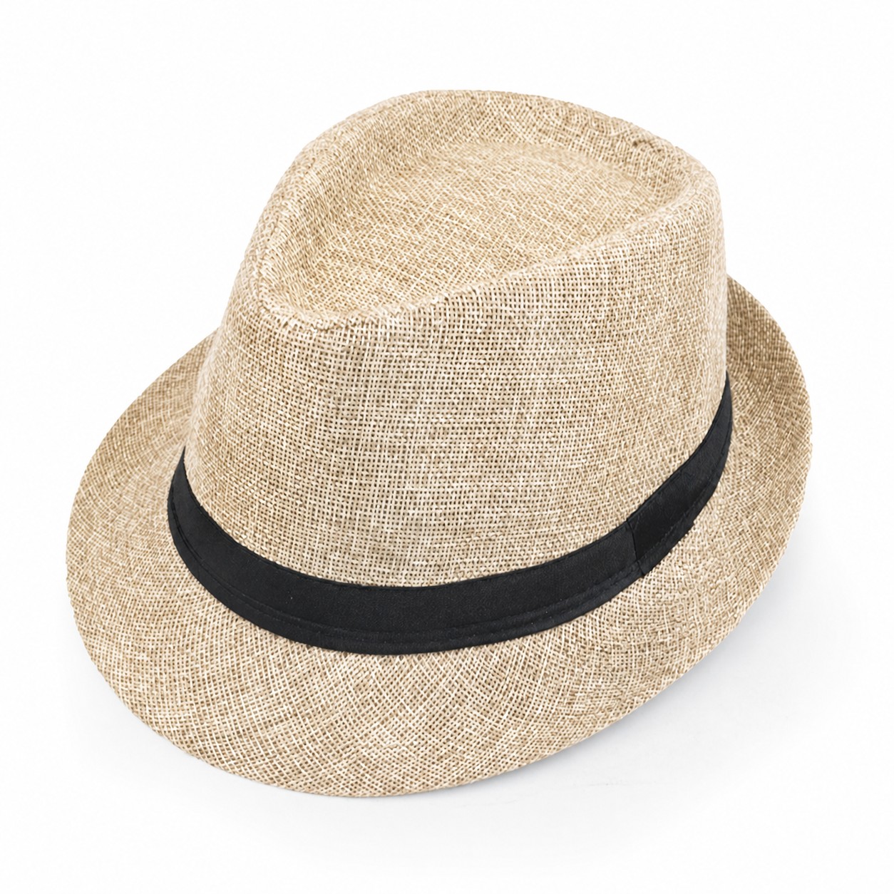 Polyester Short Brim Fedora Hat — Beige