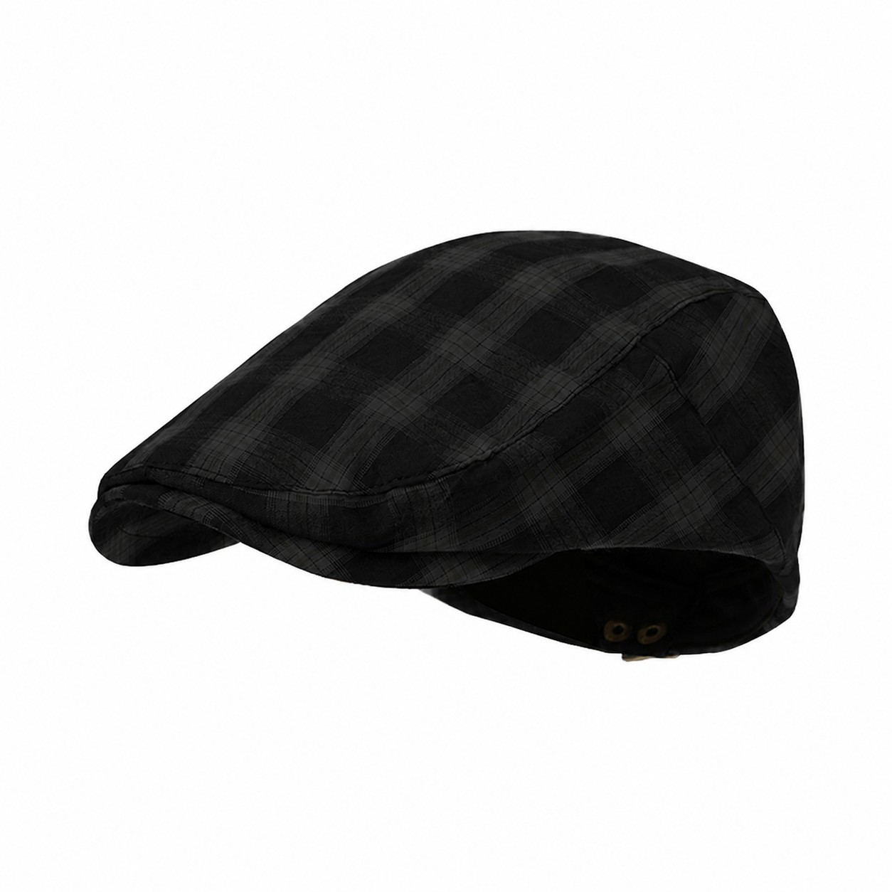 Cotton Plaid Ivy Beret Cap — Black