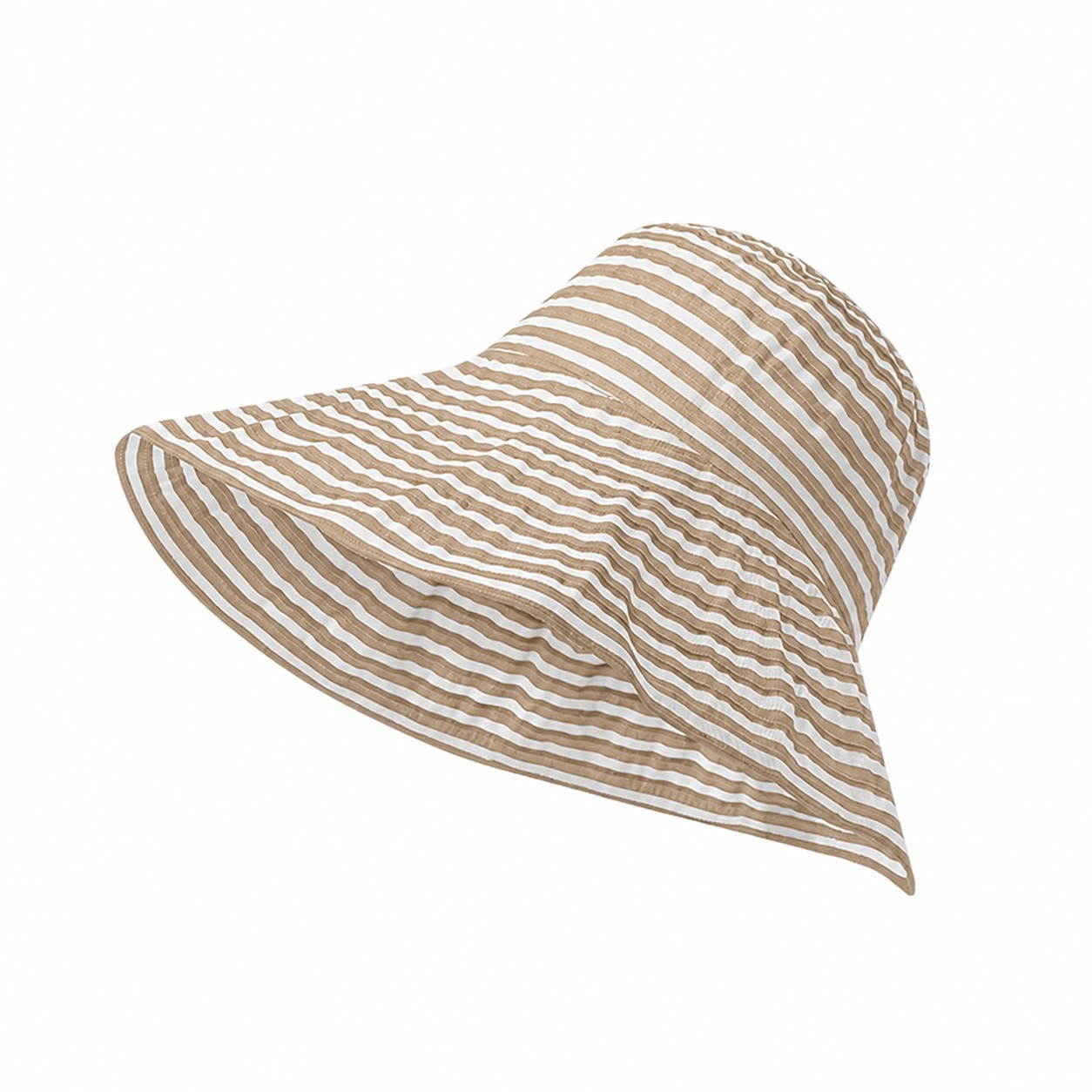 Polyester Striped Foldable Fisherman Hat — Beige