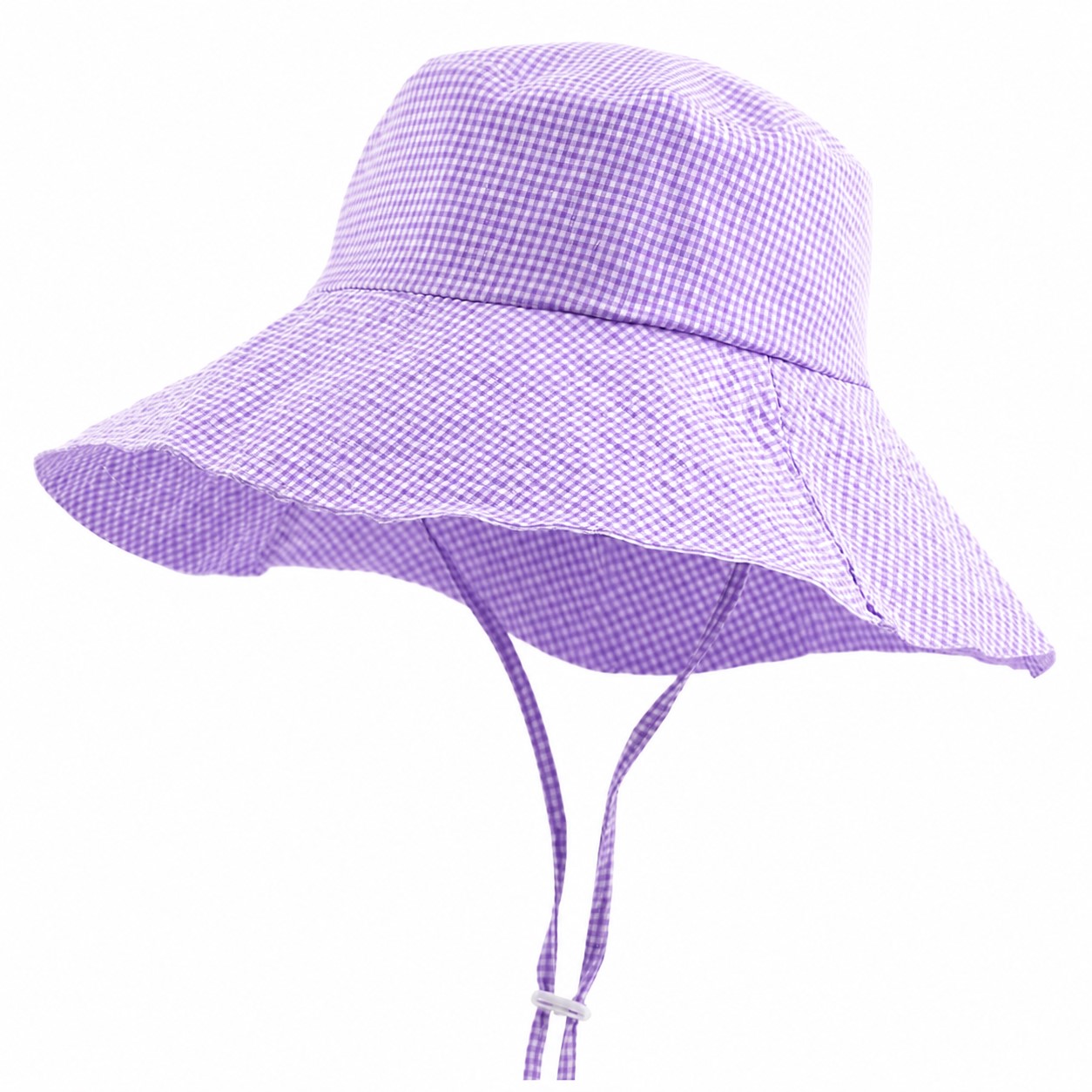 Plaid Polyester Bucket Hat With Cord — Purple