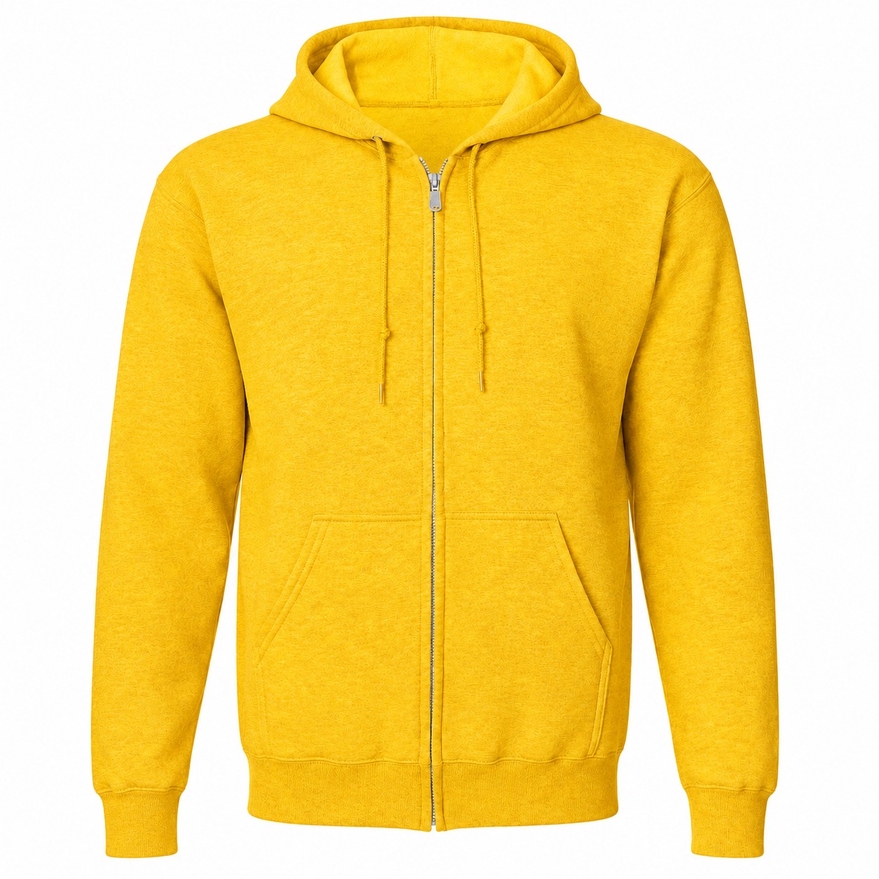 Full Zip Cotton Polyester Fleece Hoodie — Yellow