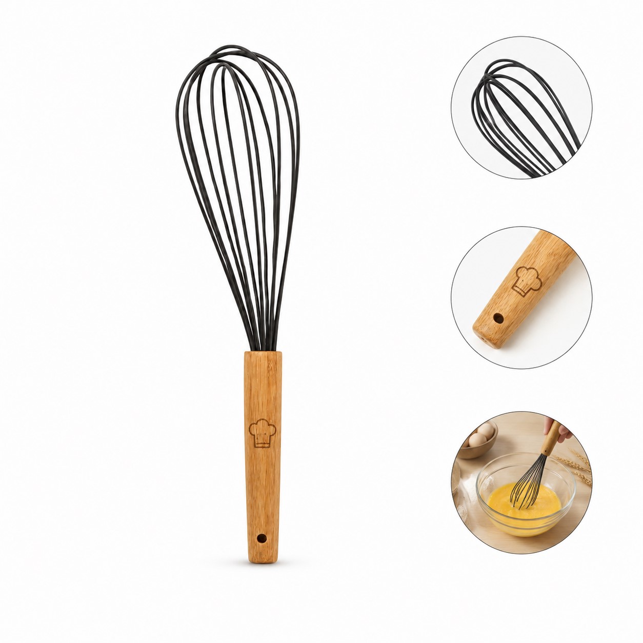Wood Handle Flexible Kitchen Whisk
