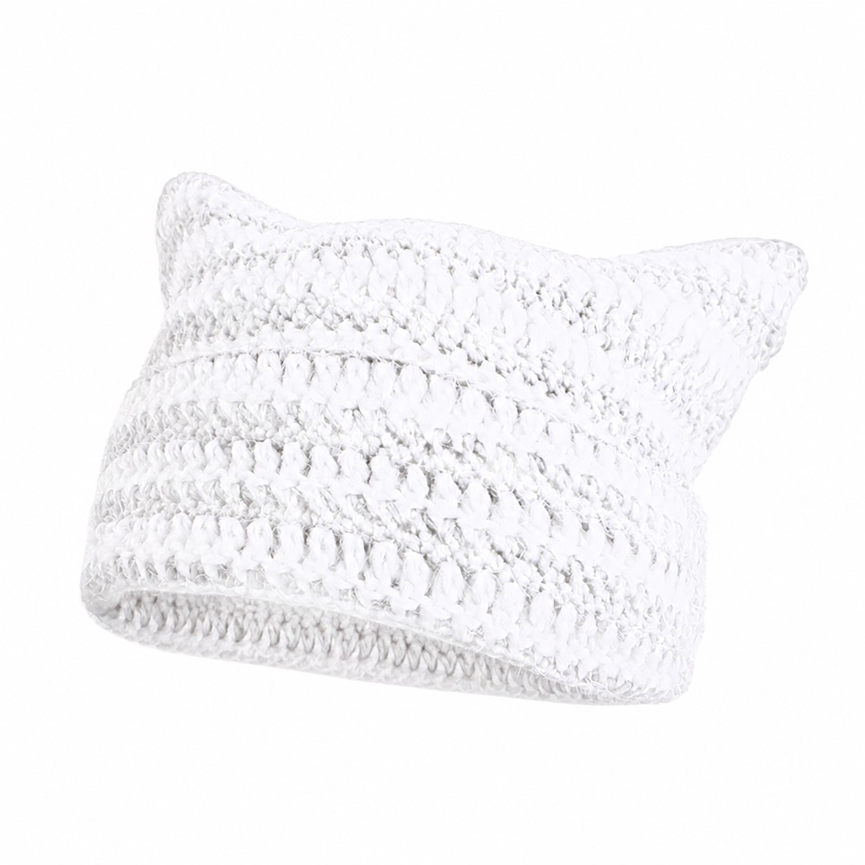 Striped Acrylic Crochet Beanie Hat — White
