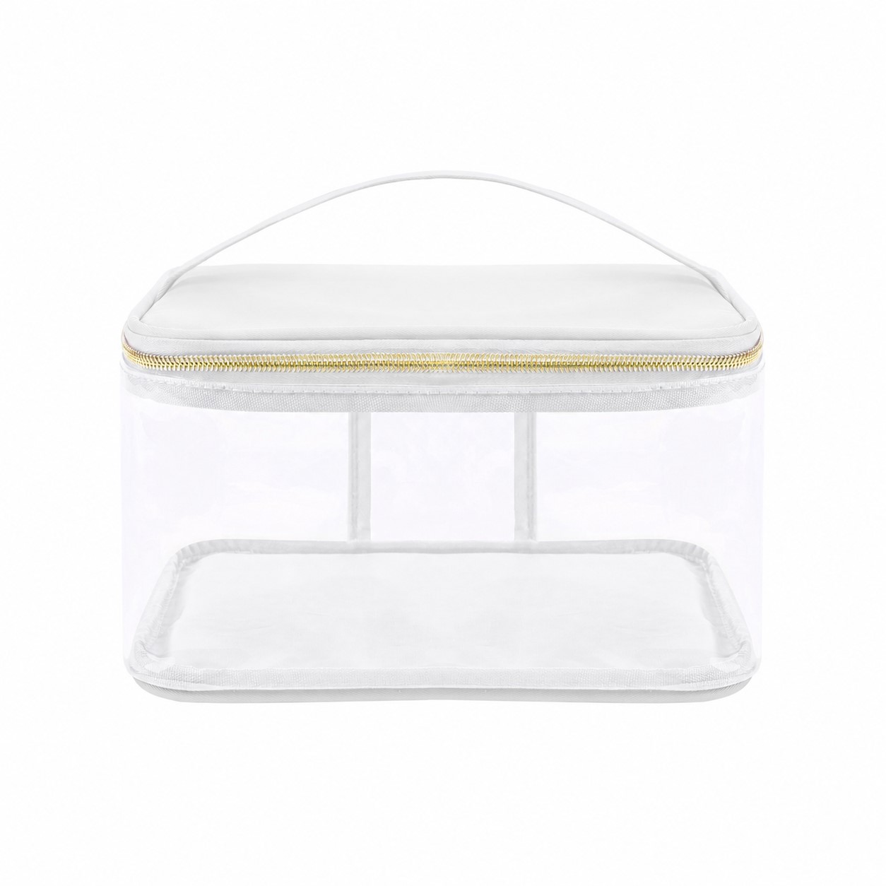 Clear PVC Makeup Bag with Nylon Trim and Reinforced Handles — White
